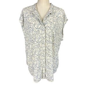 Jach's Girlfriend Top Women Size XXL White Blue Rayon Floral Casual Tunic Blouse